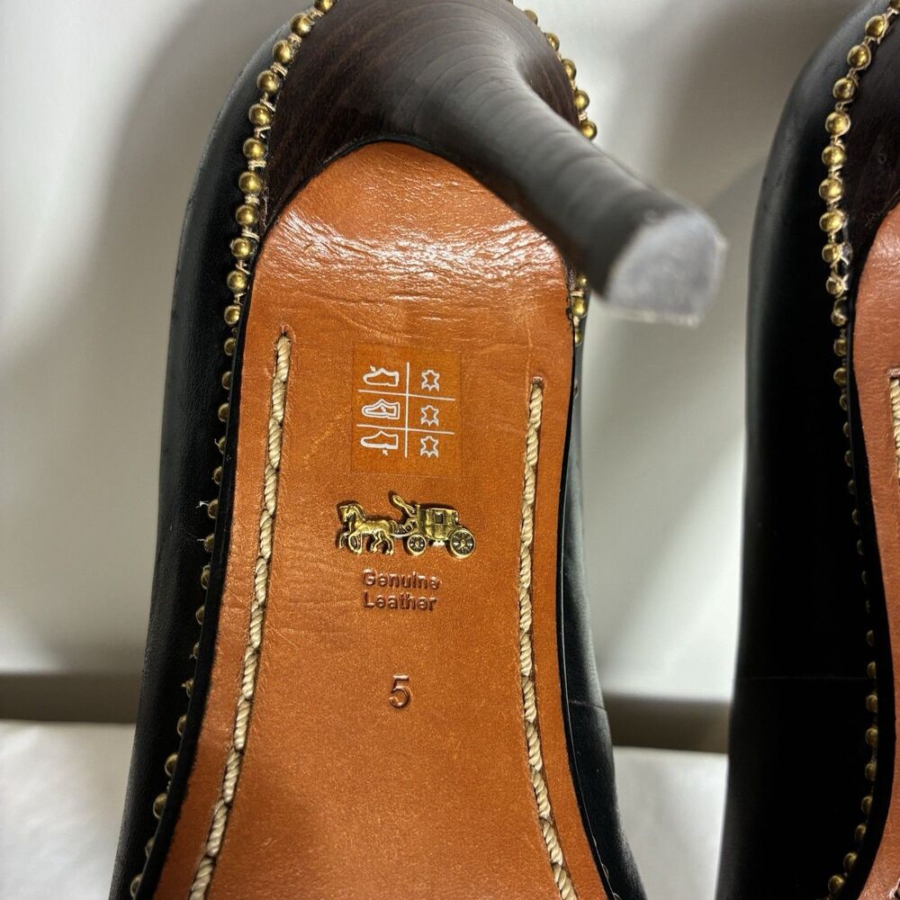 Coach Heels Sz 5 Vonna Black Leather Pointed Toe Gold Bead Chain High Heel Pump - Picture 8 of 13